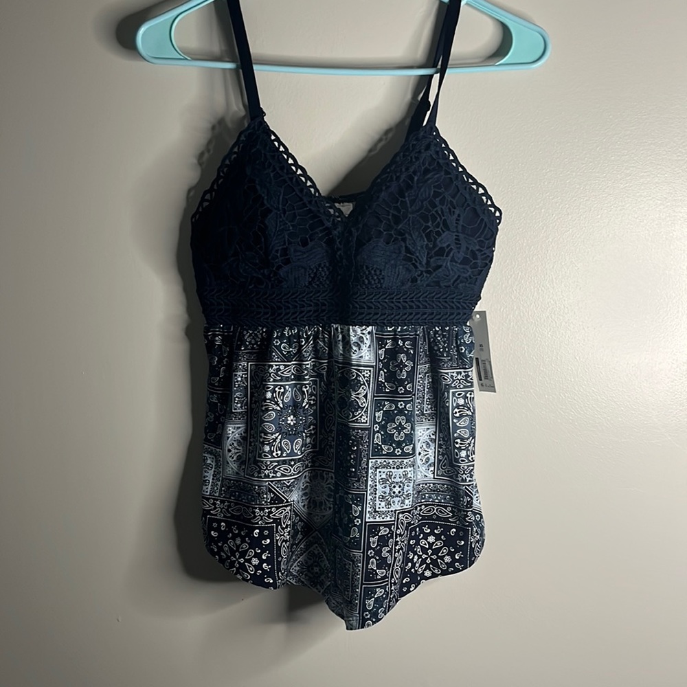 Blue and White bandanna crocheted top